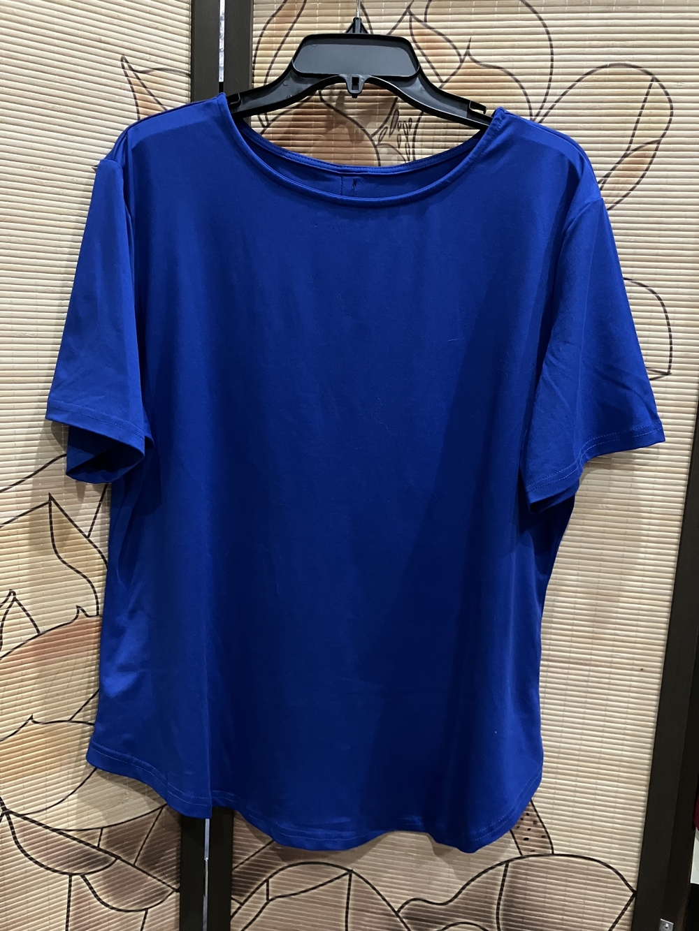 Royal Blue Top 0XL Button Back Short Sleeve Stretch Blouse